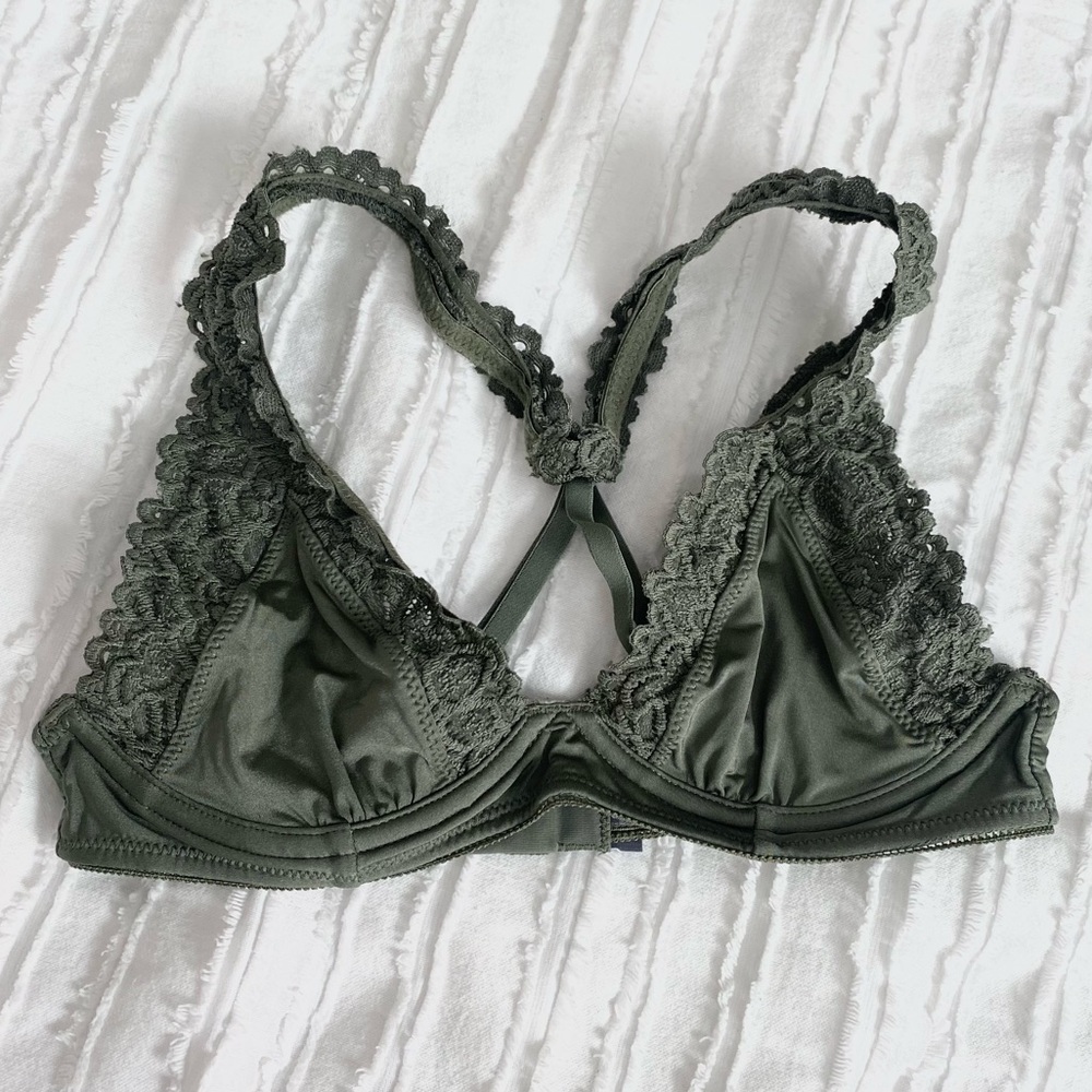 Aerie Lace Trim Bra in Olive Green